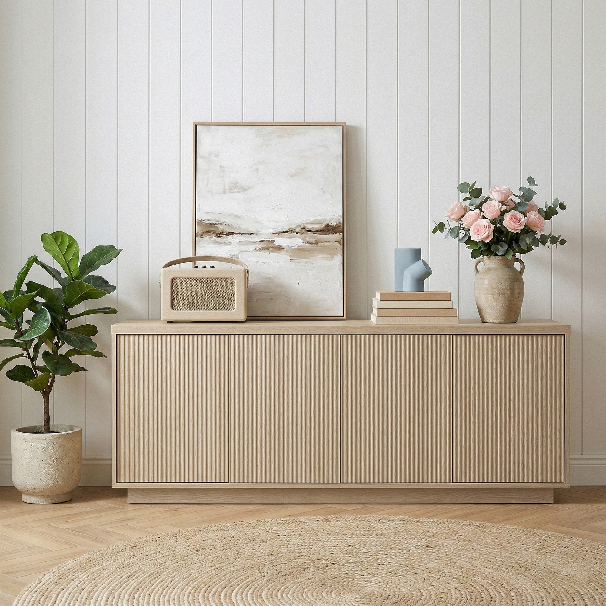 Mid Century Modern 4 Door Storage Sideboard Cabinet