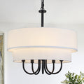 Mid Century Modern 5 Light Double Tiers Fabric Pendant Light For Dining Room Bedroom Foyer