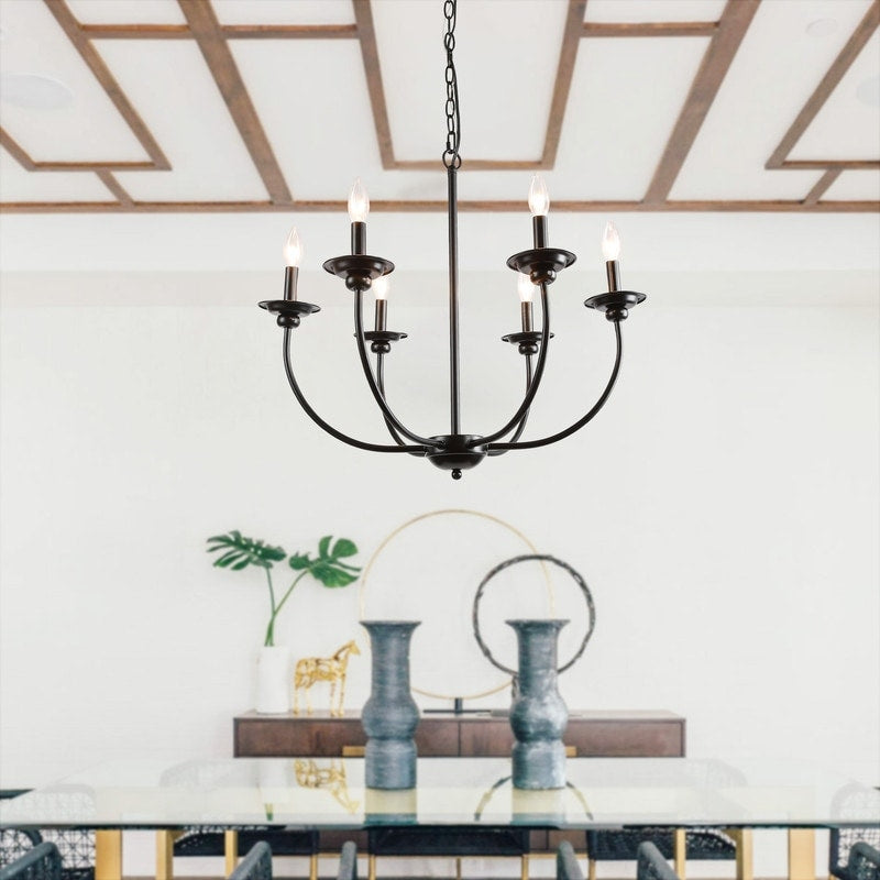 Lnc Black Steel 6 Light Traditional Chandelier