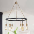 Modern Farmhouse Chandelier 6 Lights Wagon Wheel Hanging Ceiling Pendant Lighting For Dining Room D 24.8 X H 31.5