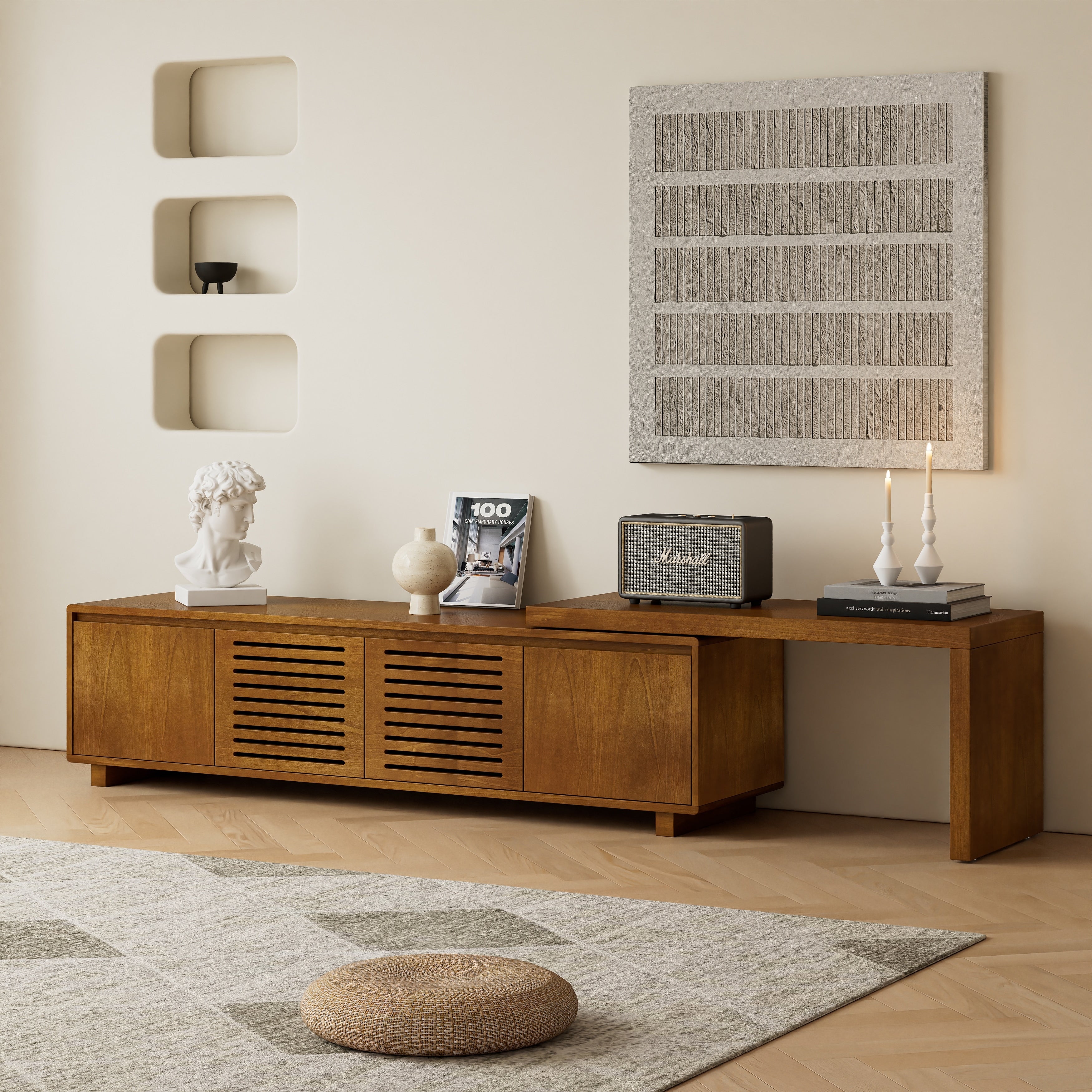 Mid Century Modern 63 Extendable Tv Stand For Tvs Up To 75 Media Console Tv Cabinet With Large Storage For Living Room