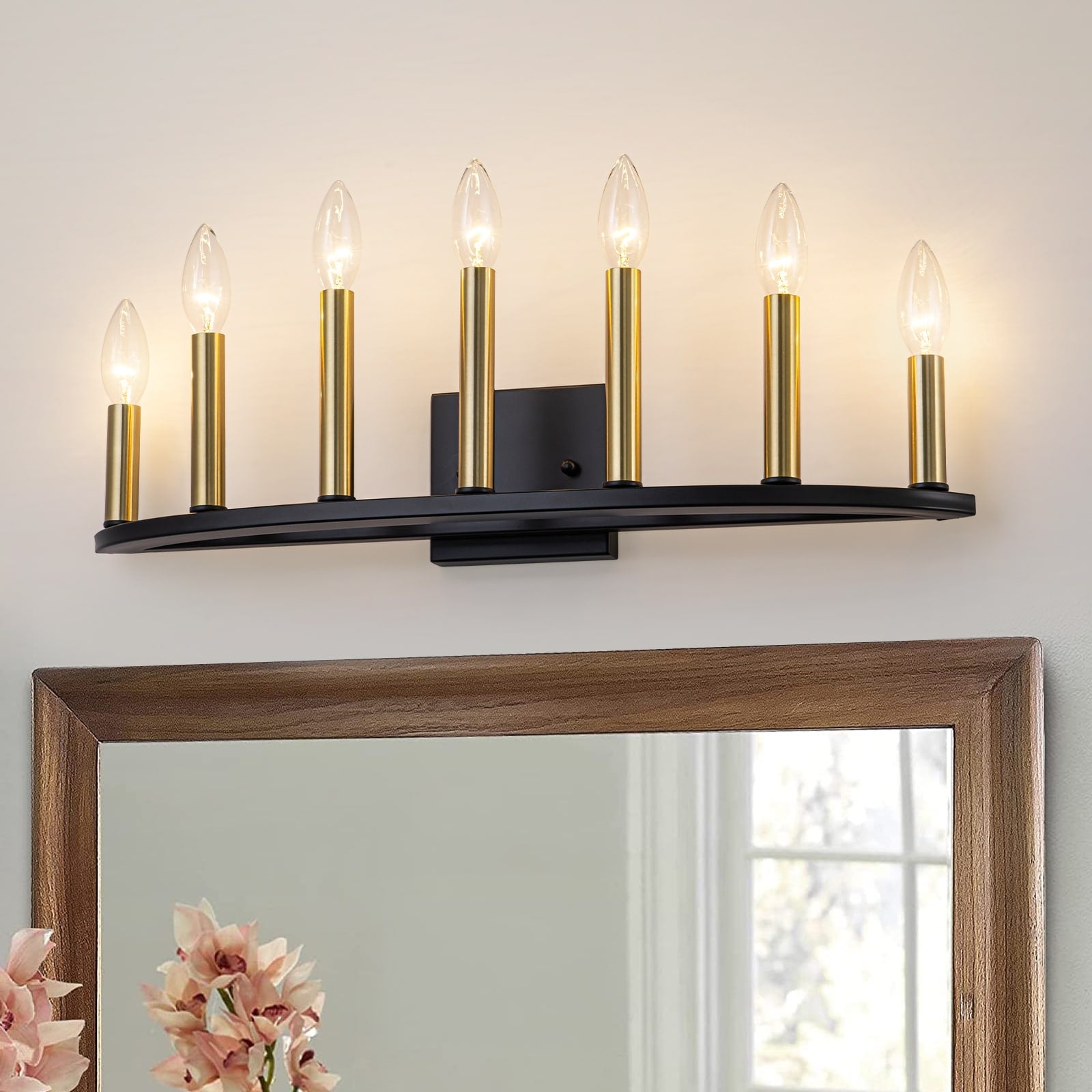 Mid Century Modern 7 Light Black And Gold Candle Style Wall Sconce Black Gold