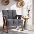 Mid Century Modern Accent Chair Chenille Armchair With Solid Wood Legs Channel Tufted Comfy Reading Chair For Living Room