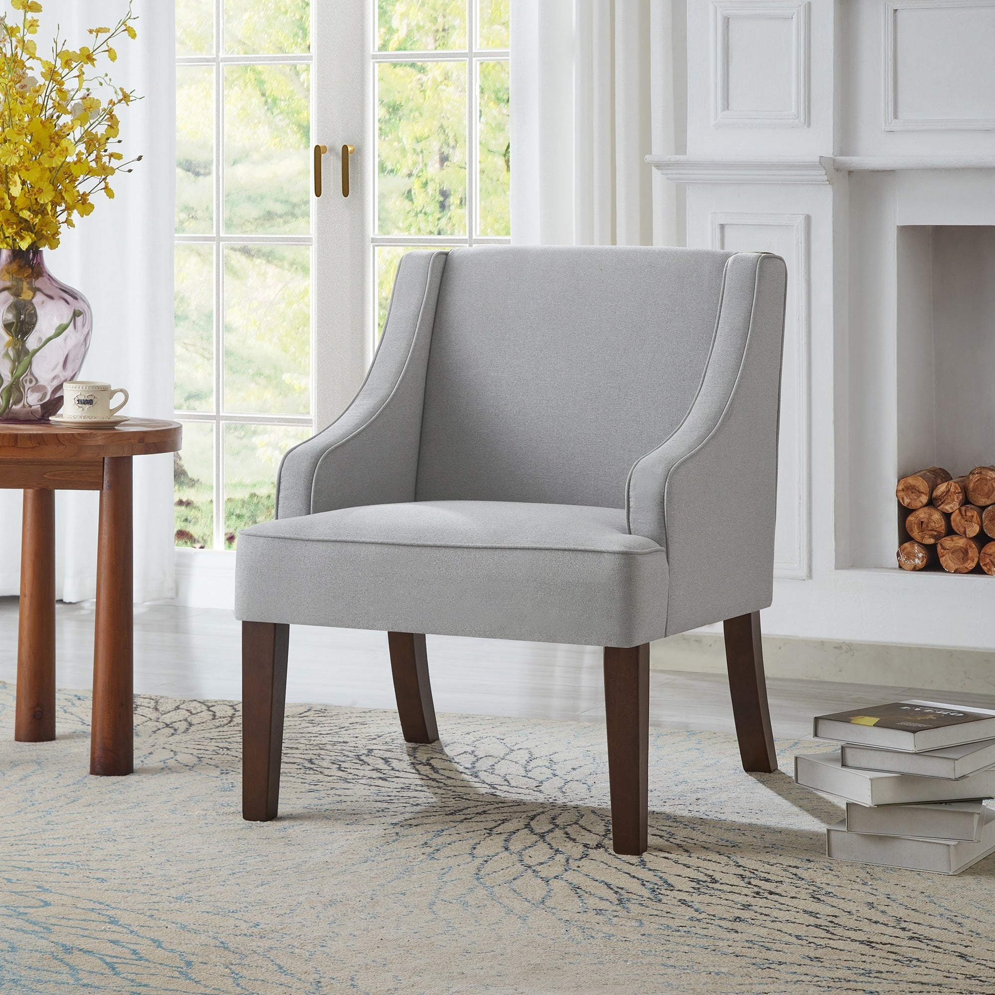 Mid Century Modern Accent Chair Upholstered Fabric Armchair With Solid Wood Legs Lounge Reading Chair For Living Room Bedroom