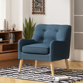 Mid Century Modern Armchair Tufted Fabric Accent Chair With Solid Wood Legs For Living Room Bedroom Office