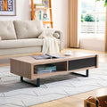 Ash Mid Century Modern Tan Finish Wood Living Room Coffee Table With Black Metal Legs