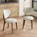 Mid Century Modern Beige Pu Leather Dining Chairs Fully Assembled With Solid Wood Legs