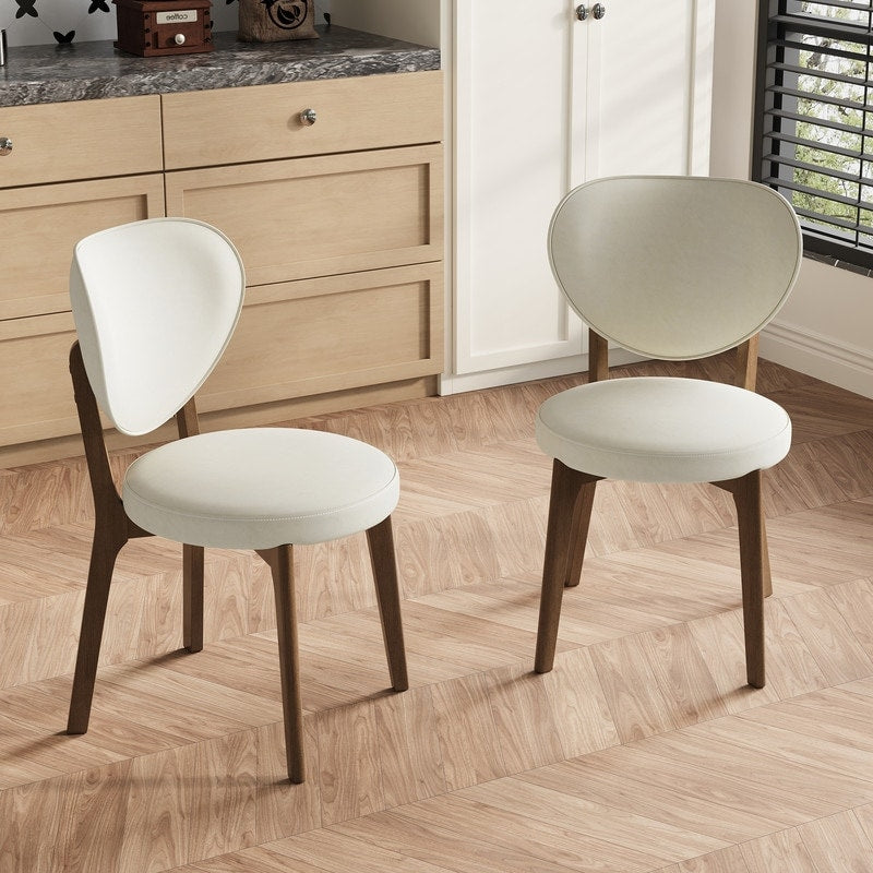 Mid Century Modern Beige Pu Leather Dining Chairs Fully Assembled With Solid Wood Legs
