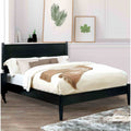 Mid Century Modern Black Finish 4Pc Bedroom Set Bed Dresser Mirror Nightstand