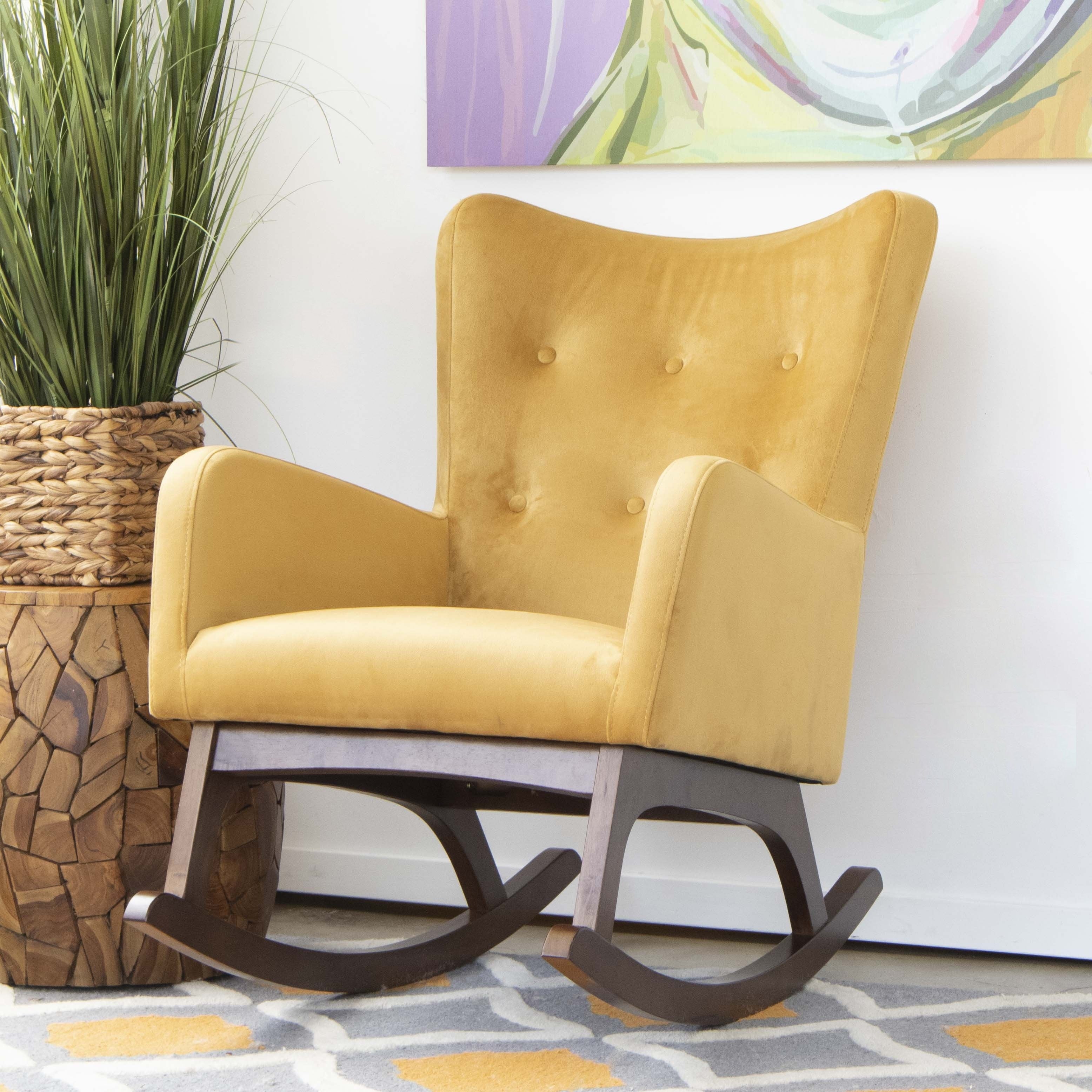 Mid Century Modern Charles Yellow Rocking Chair 36.5 X 26 X 36