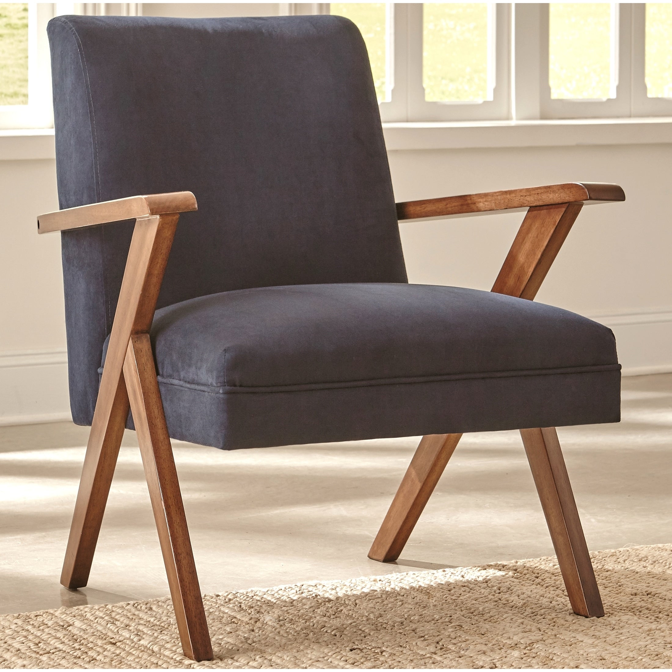 Mid Century Modern Design Dark Blue Living Room Accent Chair 1 Chair