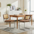 Mid Century Modern Dining Chairs Set Of 2 Natural Cane Back Stainless Chrome Base Upholstered Rattan Kitchen Chairs