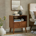 Mid Century Modern Engineered Wood Fluted Nightstand With Charging Station Usb Ports Outlet Hole Drawer By Gdfstudio
