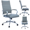 Mid Century Modern Ergonomic Executive Office Chair Mid Back With Arms Pu Leather Tilt Adjustable Height Wheels Swivel Gray