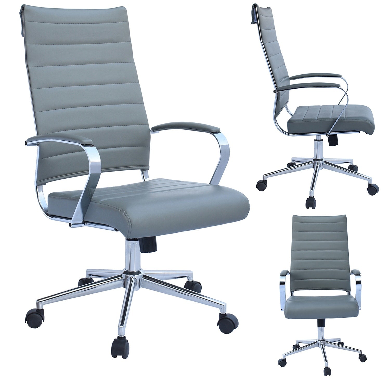 Mid Century Modern Ergonomic Executive Office Chair Mid Back With Arms Pu Leather Tilt Adjustable Height Wheels Swivel Gray