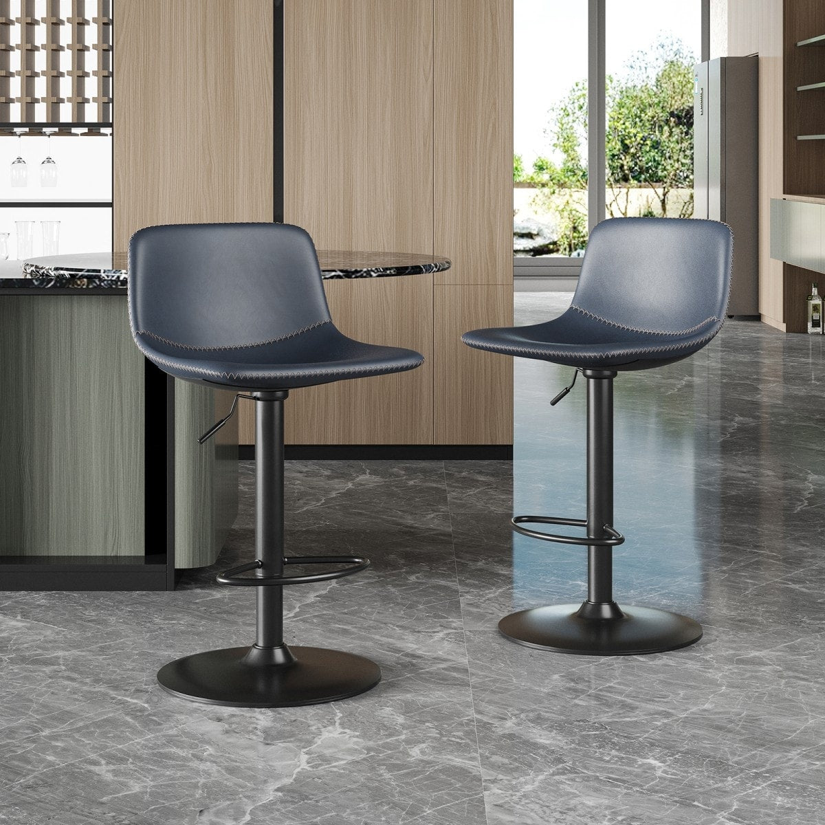 Mid Century Modern Faux Leather Swivel Adjustable Bar Stools Set Of 2