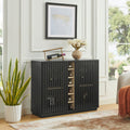 Mid Century Modern Fluted Hollowed Out Liquor Cabinet Buffet Cabinet With Wine Glass Holder Wine Rack Storage Cabinet