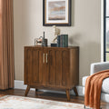 Mid Century Modern Fluted Sideboard Cabinet With Adjustable Shelves And Solid Wood Legs By Gdfstudio