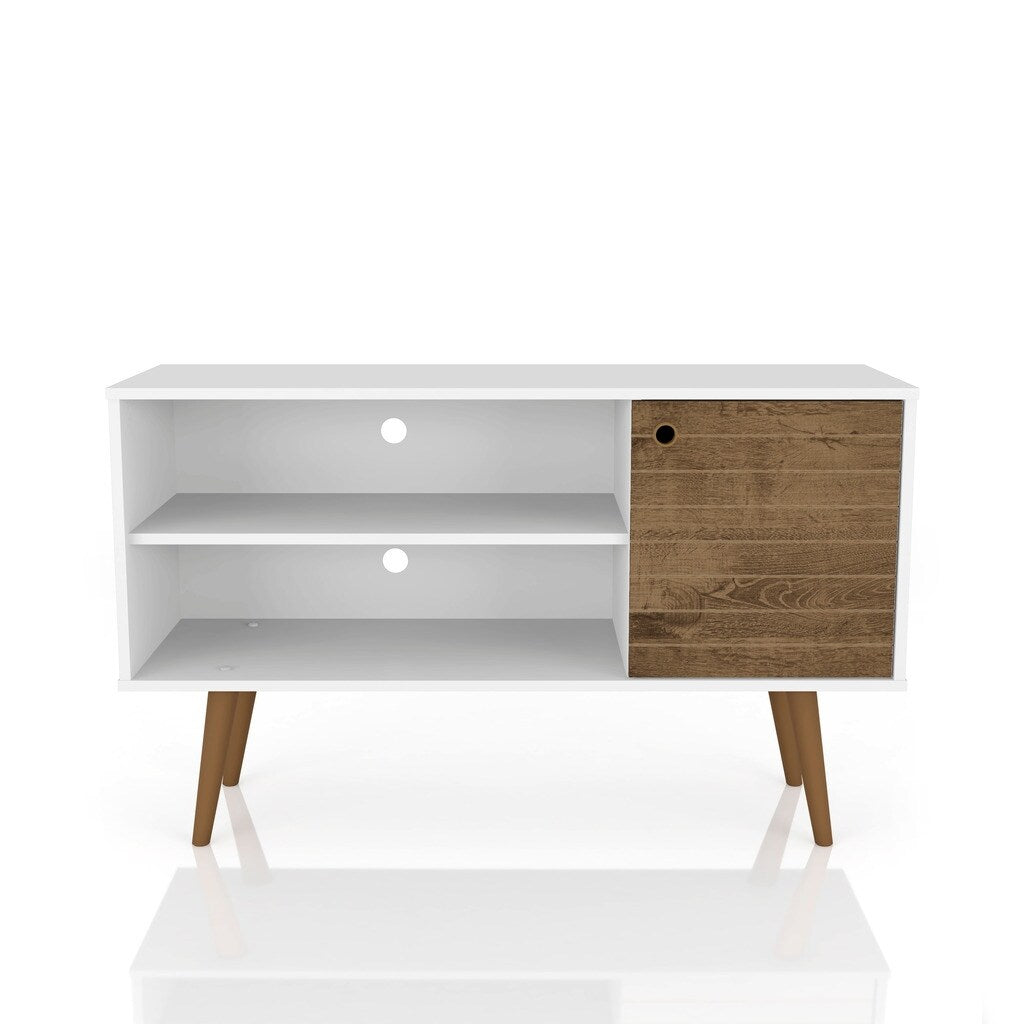Mid Century Modern Liberty 42 In. 2 Shelf White Tv Stand