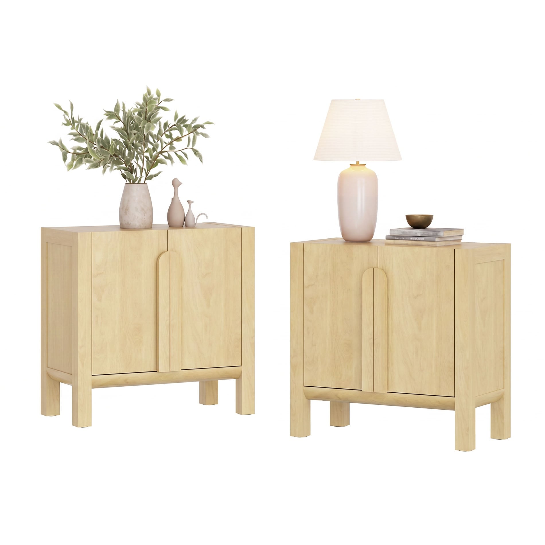 Mid Century Modern Nightstand With Doors Set Of 2 31.5 Large End Table For Bedroom Living Room