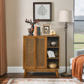 Mid Century Modern Rattan Sideboard Cabinet With Adjustable Shelves And Solid Wood Feet By Gdfstudio