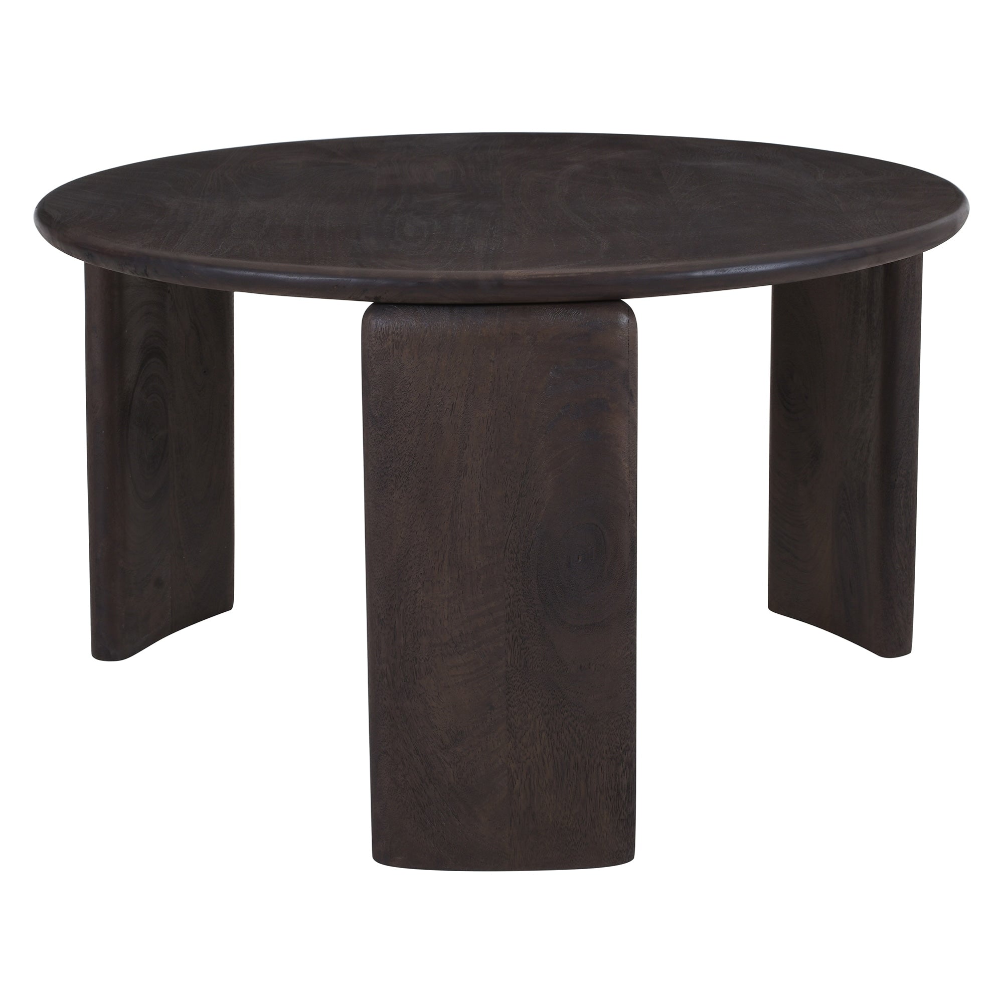 Mid Century Modern Solid Mango Wood Round Coffee Table Mocha