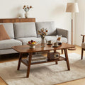 Mid Century Modern Solid Oak Coffee Table With Storage Shelf 2 Tier Wood Center Table