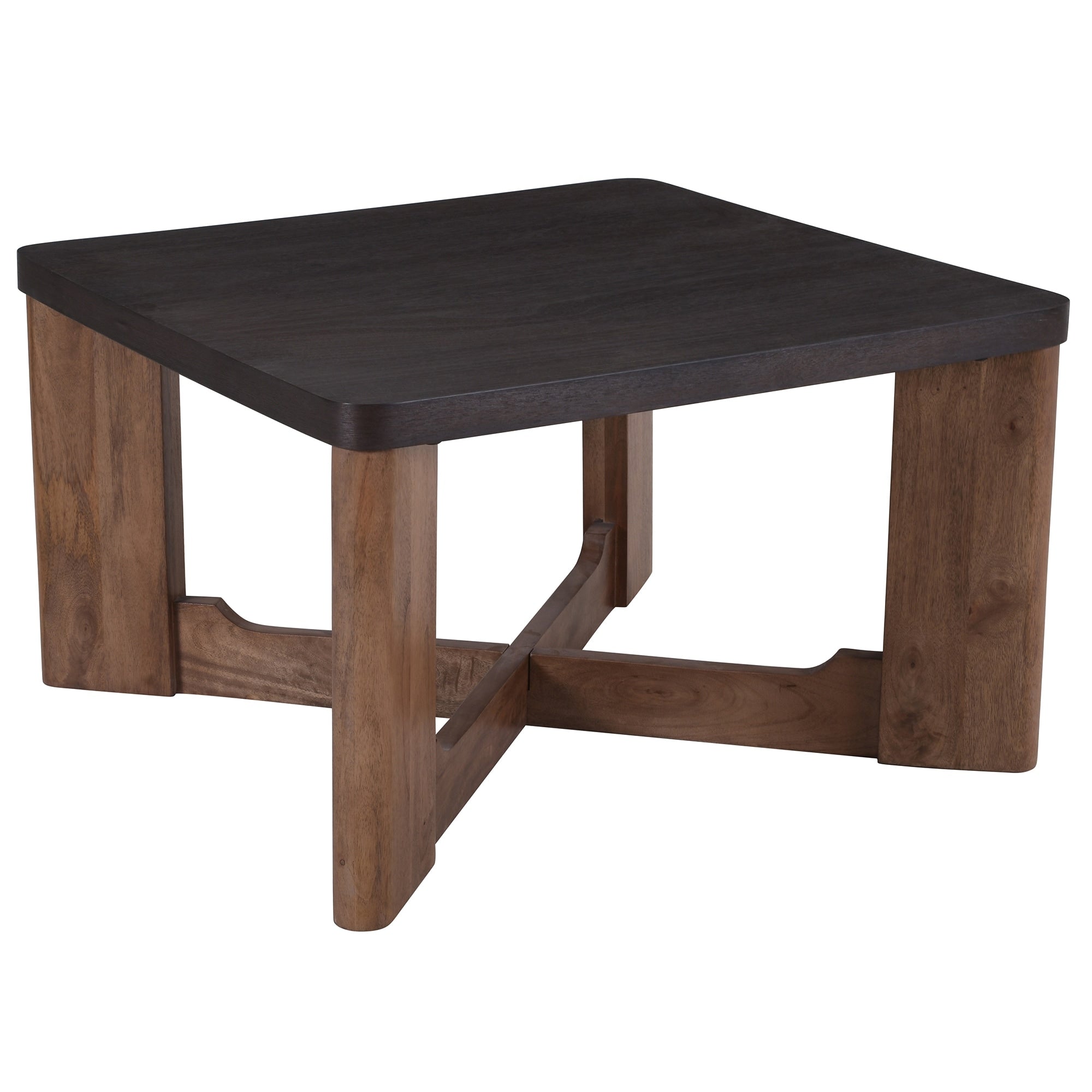 Mid Century Modern Solid Wood Mango Veneer Square Coffee Table Mocha And Walnut