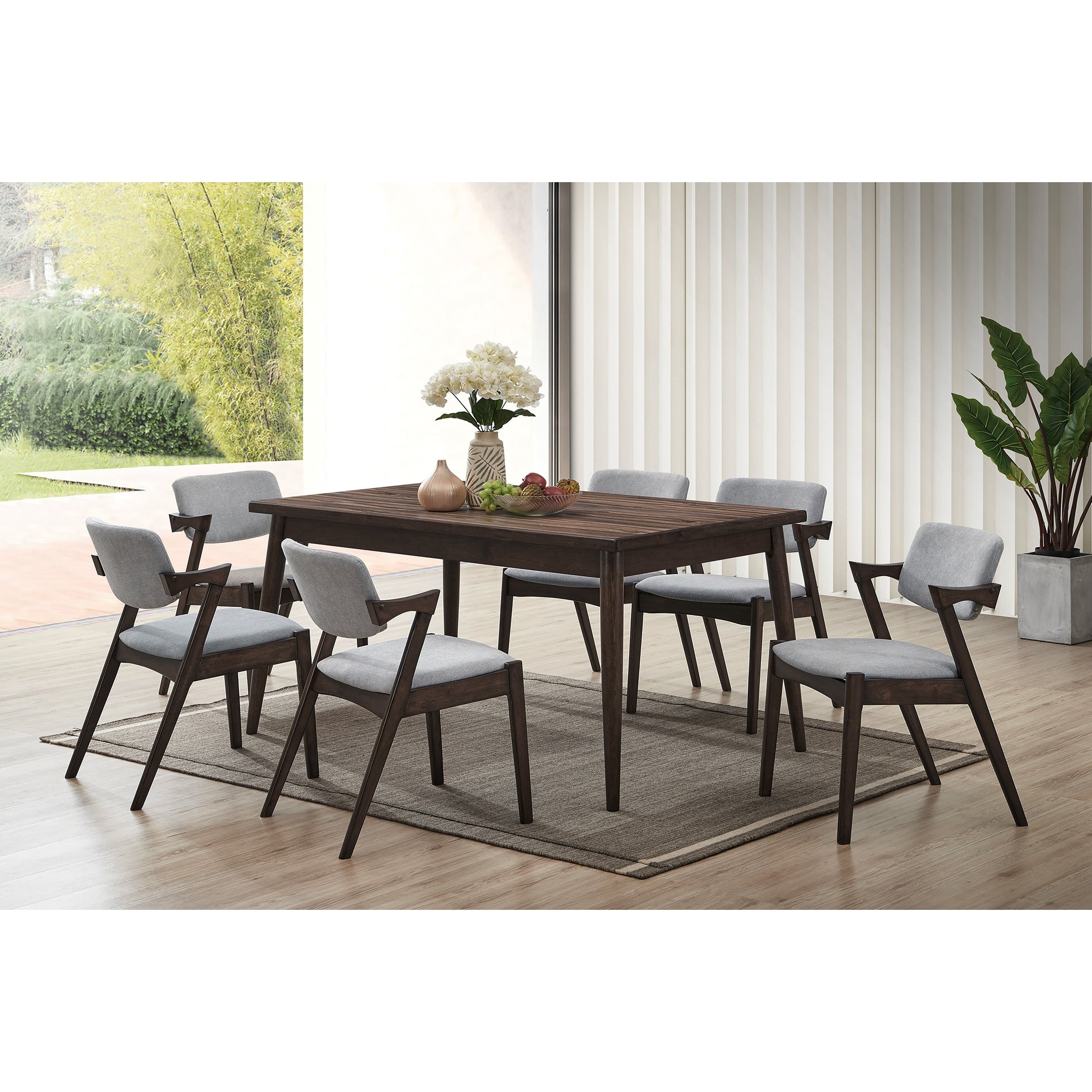 Mid Century Modern Style 7Pc Dining Table Set Upholstered Chairs