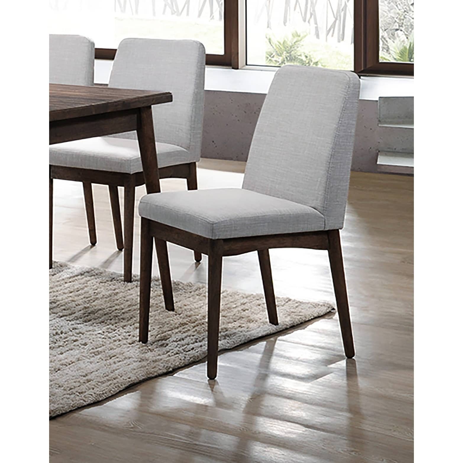 Mid Century Modern Style Dining Chair Set Walnut Finish Upholstered Chairs
