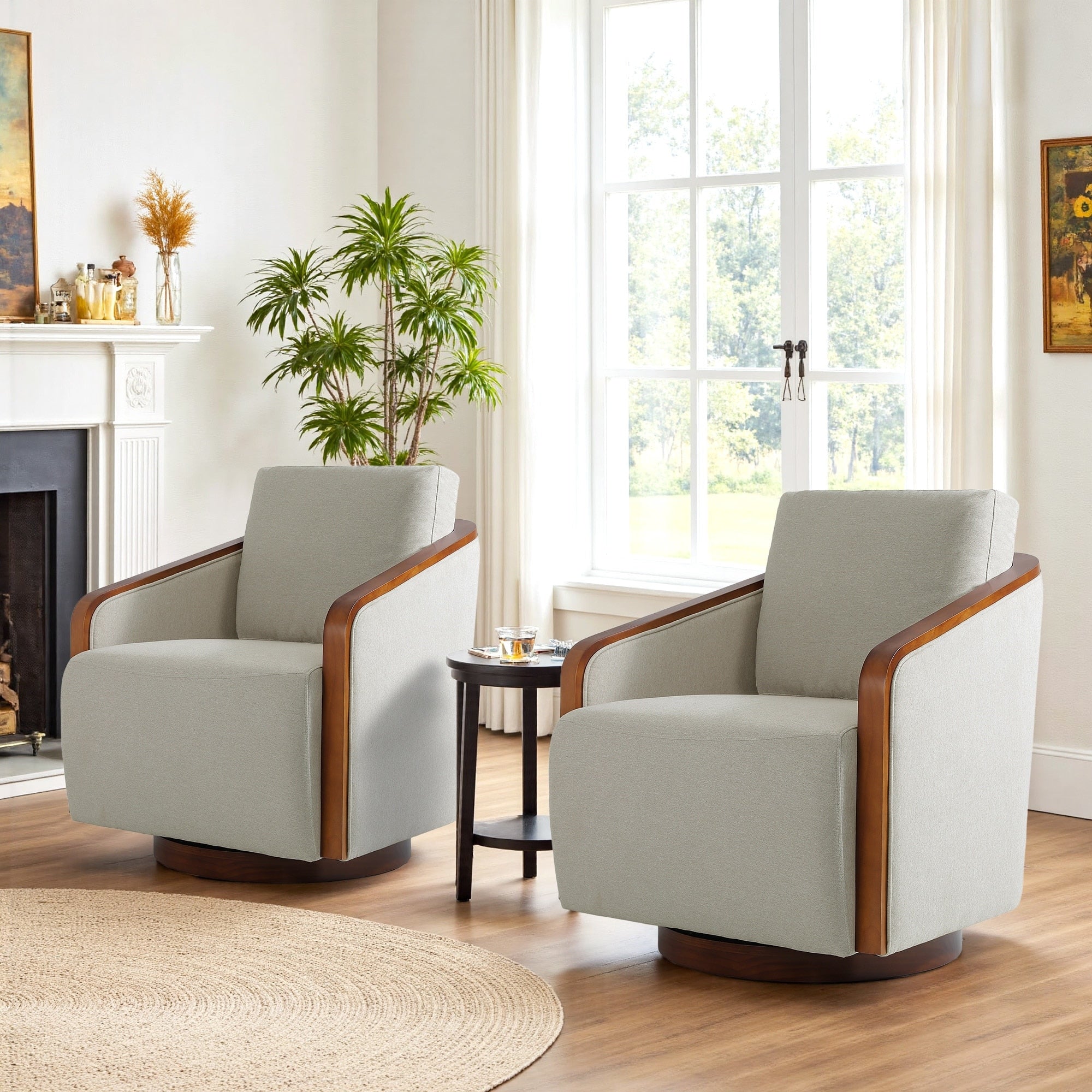Mid Century Modern Swivel Accent Armchair Chenille Upholstered Chairs
