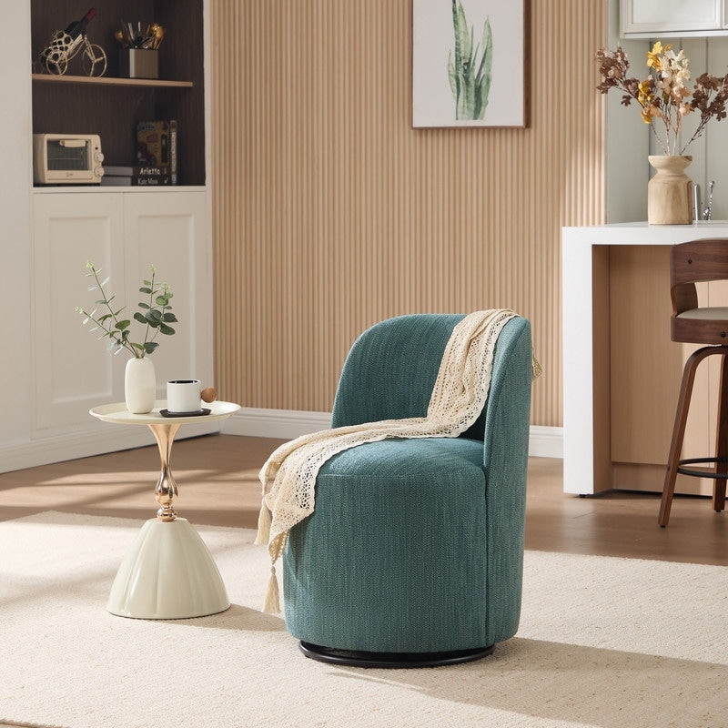 Mid Century Modern Swivel Barrel Chair Linen Upholstered Armless For Kitchen Dining Bedroom