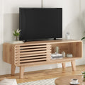 Mid Century Modern Tv Stand For Tv Up To 59 With Sliding Slatted Door