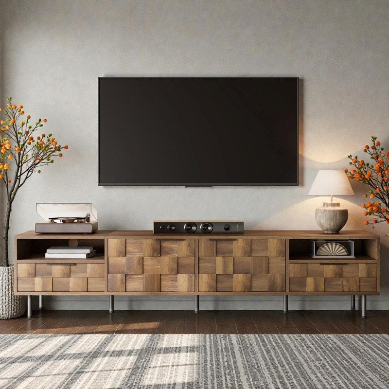 Mid Century Modern Tv Stand With 2 Drawers Media Console For Tvs Up To 85 Entertainment Center With Storage