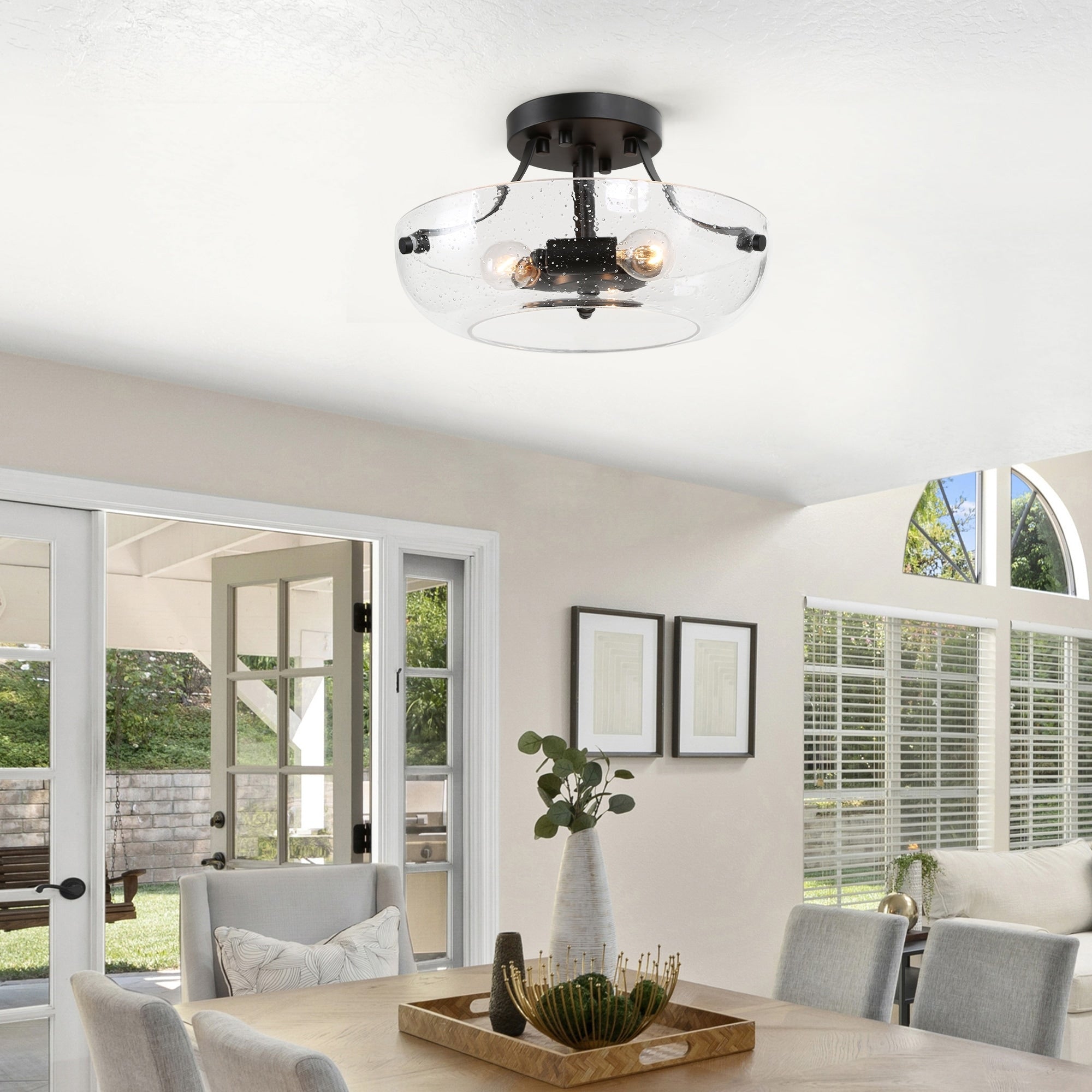 Mid Century 3 Light Semi Flush Mount Ceiling Lighting Fixture W11 X H6.3