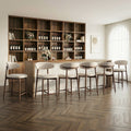 Mid Century Modern Upholstered Bar Stools Counter Height Wooden Bar Chairs With Backrest Footrest