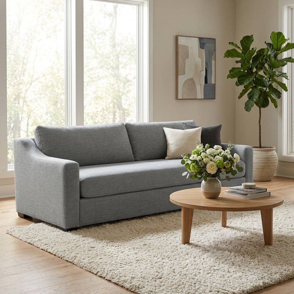 Mid Century Modern Upholstered Sofa 95 Grey Brown 94.5