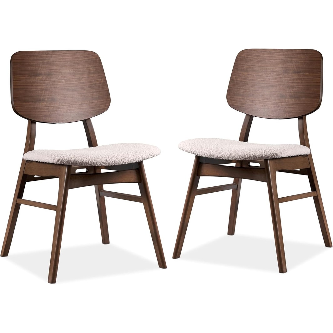Mid Century Modern Walnut Finish Curved Back Side Chairs Set