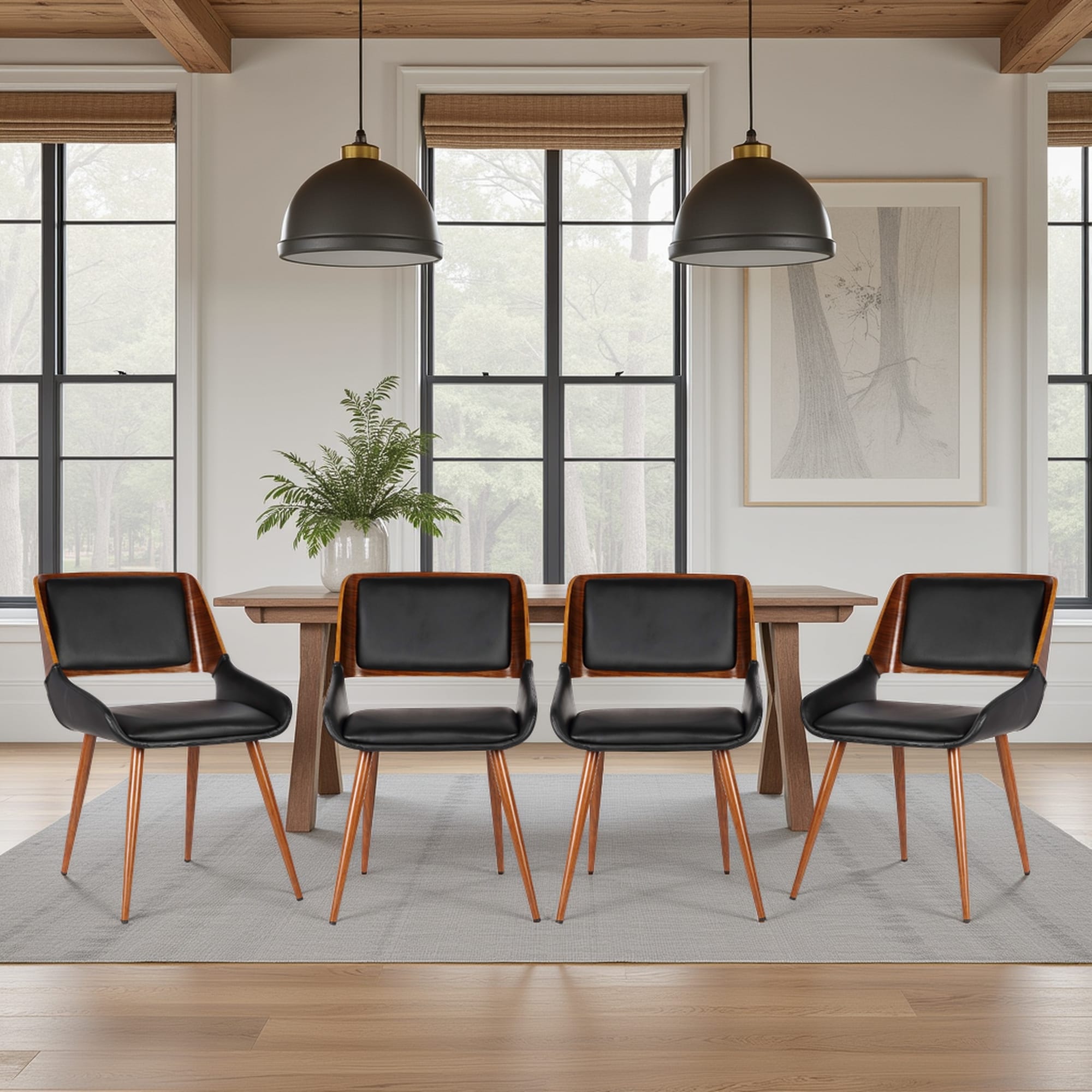 Armen Living Panda Walnut Wood Mid Century Dining Chair