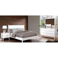 Mid Century Modern White Wash Solid Wood 4 Piece Bedroom Set Bed Nightstand Dresser Mirror