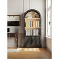 Mid Century Modern Wooden Arched Bookcase Cabinet With 3 Tier Open Shelves And Door Storage Black By Gdfstudio
