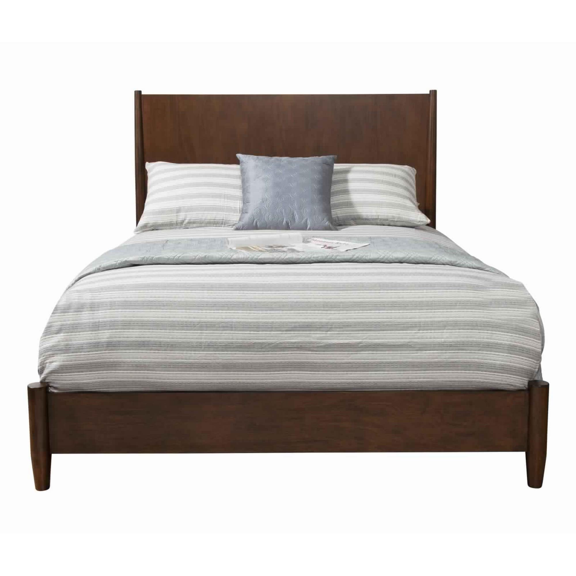 Mid Century Modern Wooden Full Size Bed With Round Legs Brown