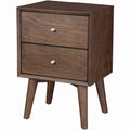 Mid Century Modern Wooden Nightstand With 2 Drawers And Slanted Legs Brown
