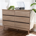 Mid Century Oak And Dark Grey 6 Drawer Dresser By Baxton Studio