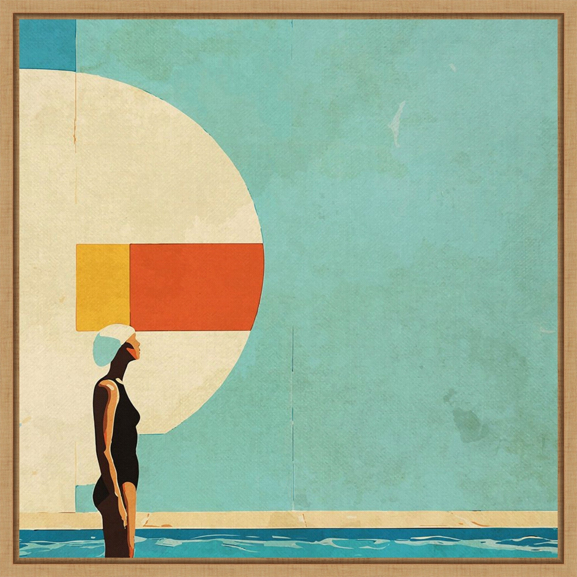 Mid Century Pool By Layla Oz Framed Canvas Wall Art Print