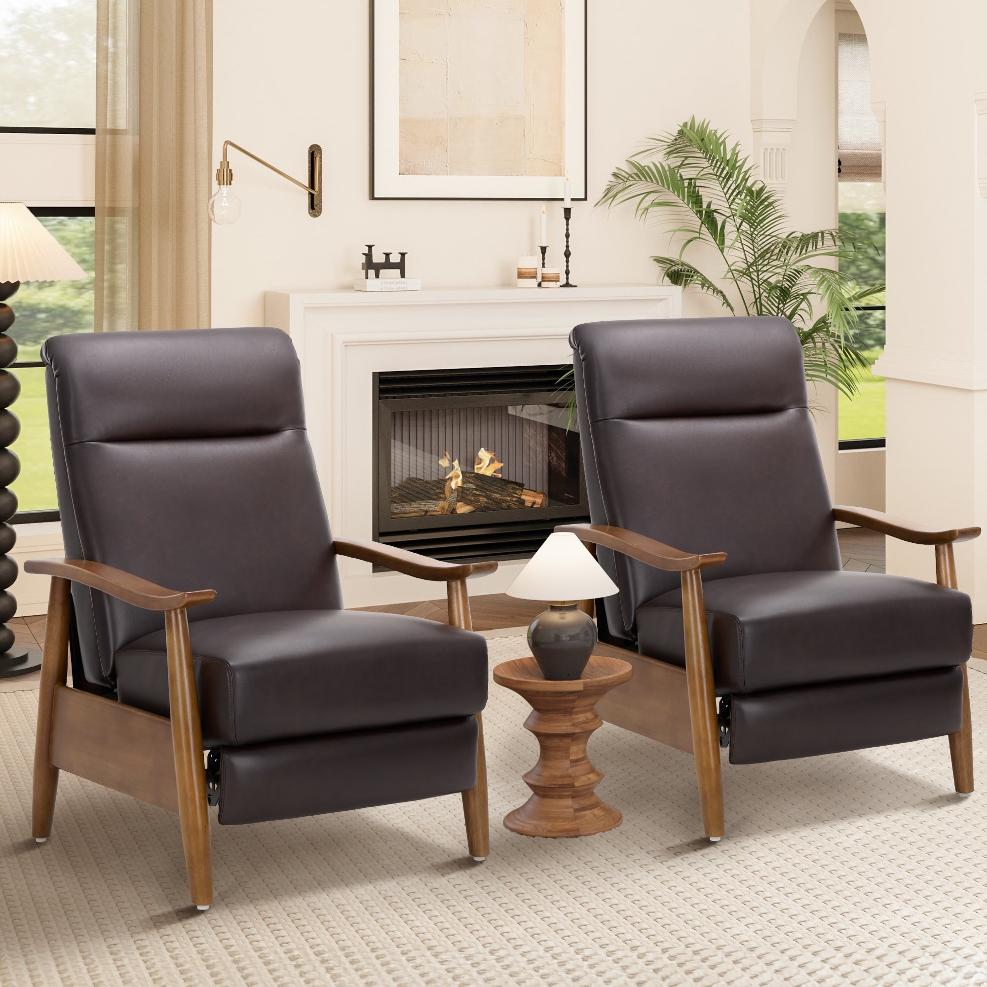 Mid Century Recliner Chair Accent Lounge Chair Solid Wood Frame