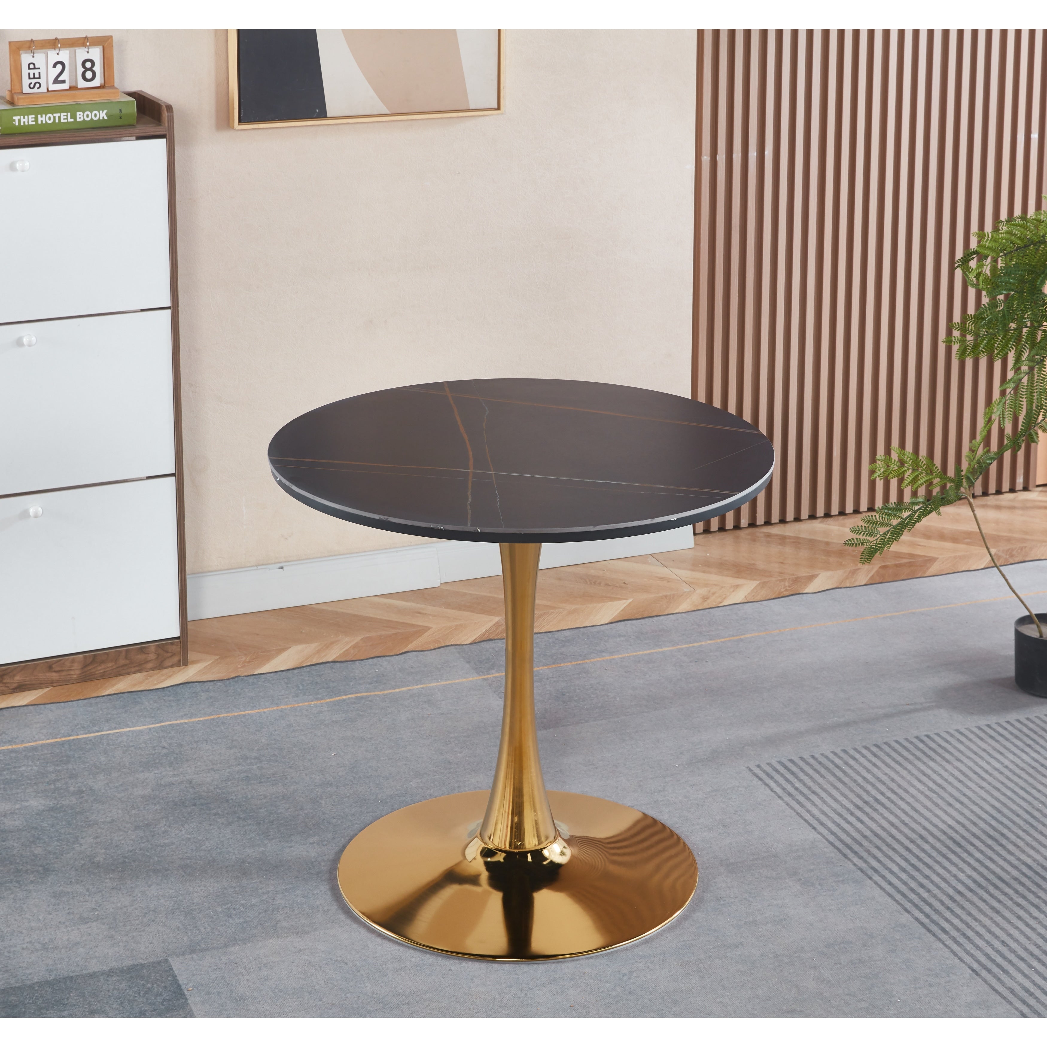 Mid Century Round Dining Table For 2 4 People Tulip Kitchen Table With Mdf Top Metal Pedestal Base For Small Places Golden