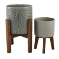 Mid Century Set Of 2 10 8 Sunburst Ceramic Planter On Wood Stand