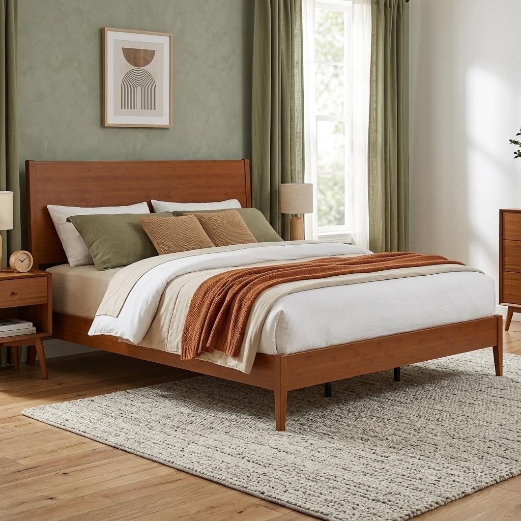 Mid Century Solid Bamboo Sled Platform Bed Frame By Harper Bright Designs