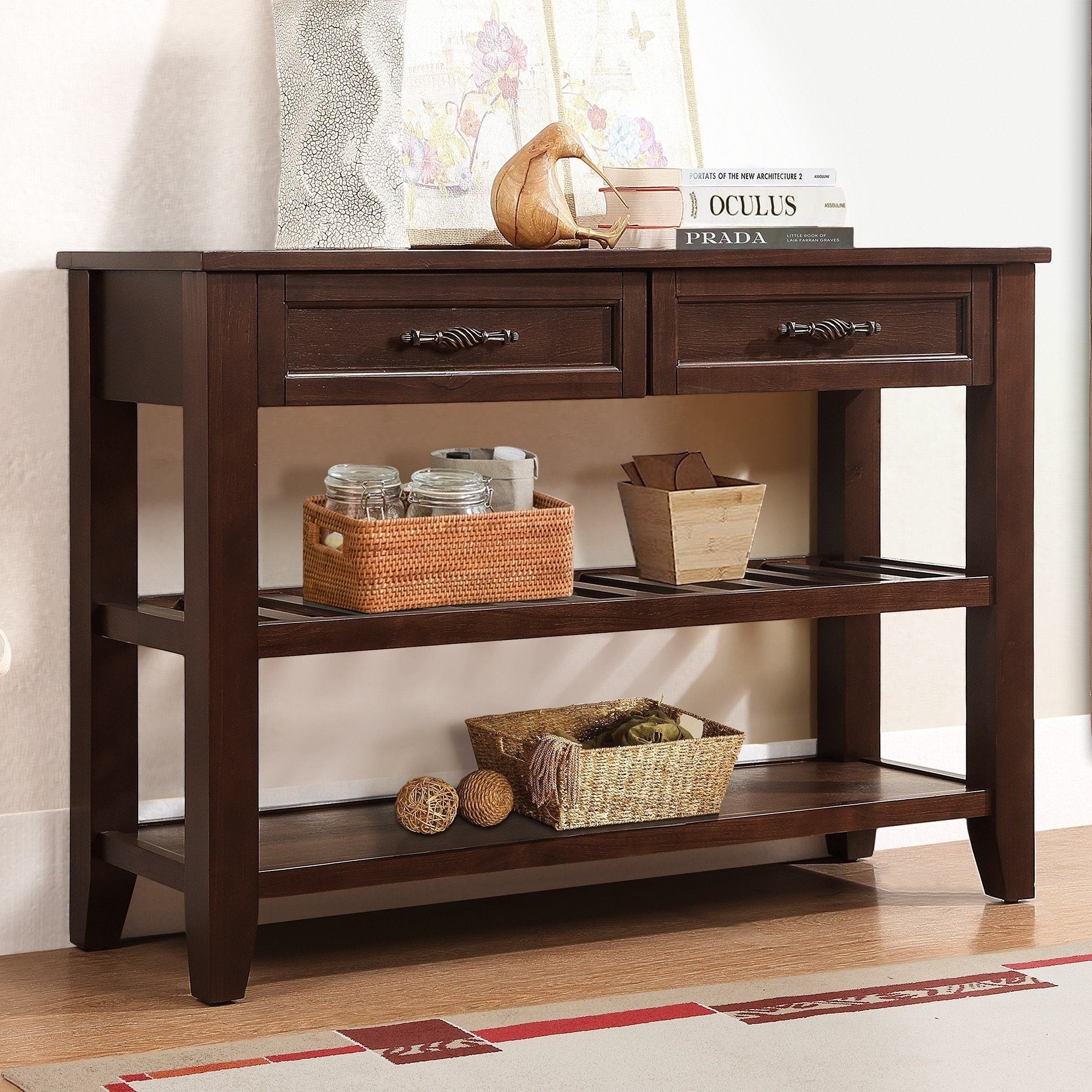 Mid Century Style 42 Console Sofa Table With 2 Drawers And 2 Shelves